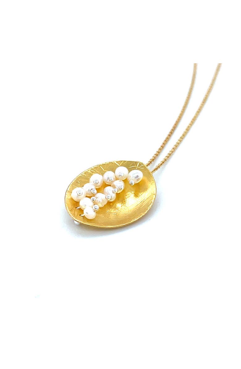 Esin Akan Leaf Mars Necklace, Sterling Silver with Gold Plate & Fresh Water Pearls, Alternate, color, Gold Plated