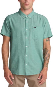 RVCA That'll Do Slim Fit Solid Short Sleeve Cotton Button-Down Shirt