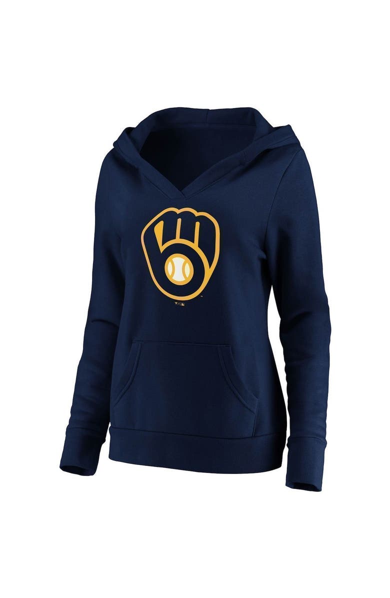 FANATICS Women's Fanatics Branded Navy Milwaukee Brewers Official Logo Crossover V-Neck Pullover Hoodie, Alternate, color, Navy
