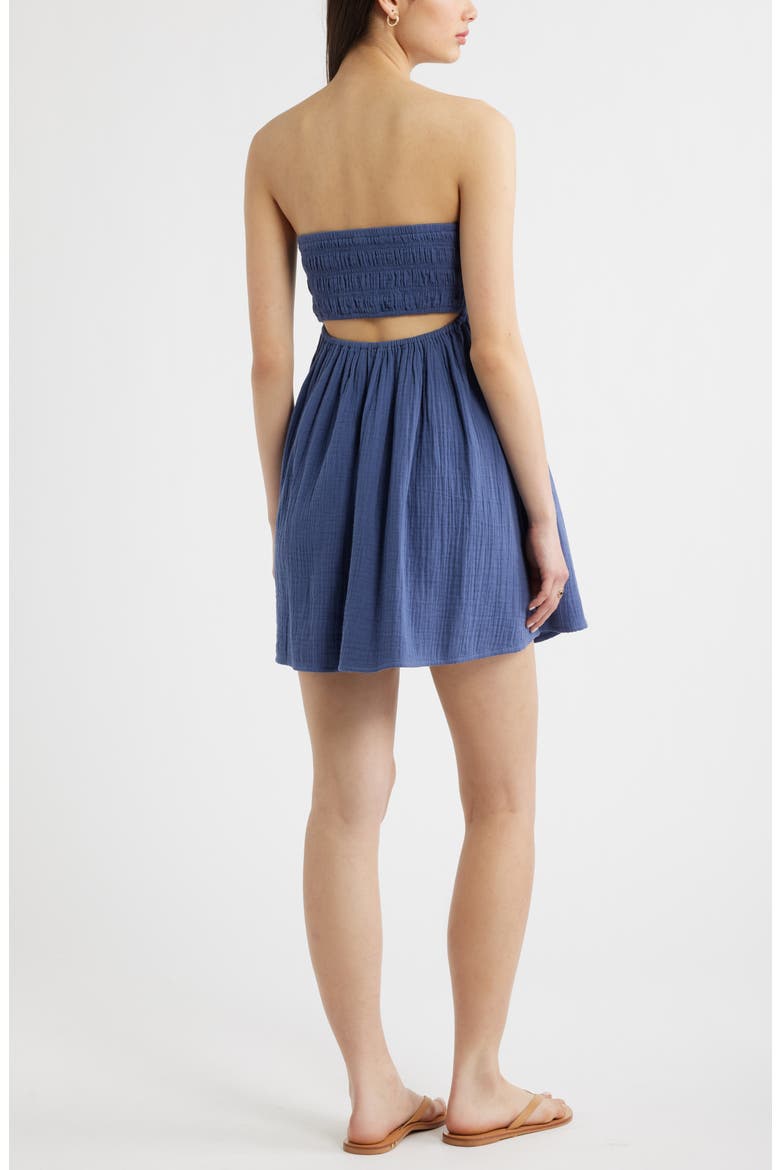 Cutout Strapless Cotton Minidress, Alternate, color, BLUE INDIGO