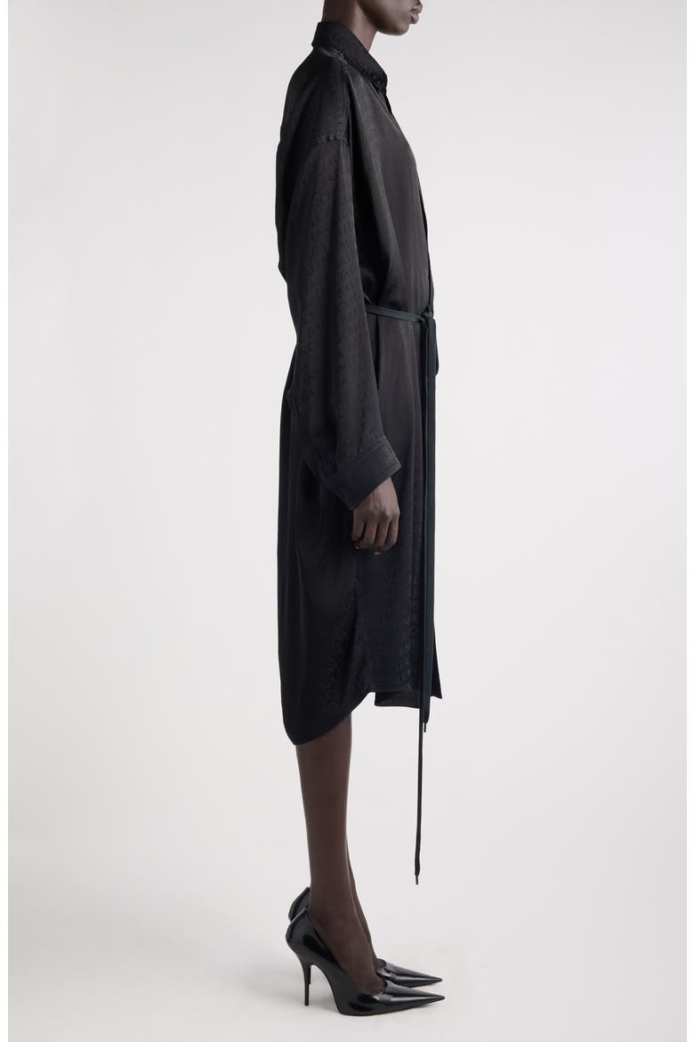 Cocoon Logo Jacquard Oversize Long Sleeve Satin Shirtdress, Alternate, color, 1000 BLACK