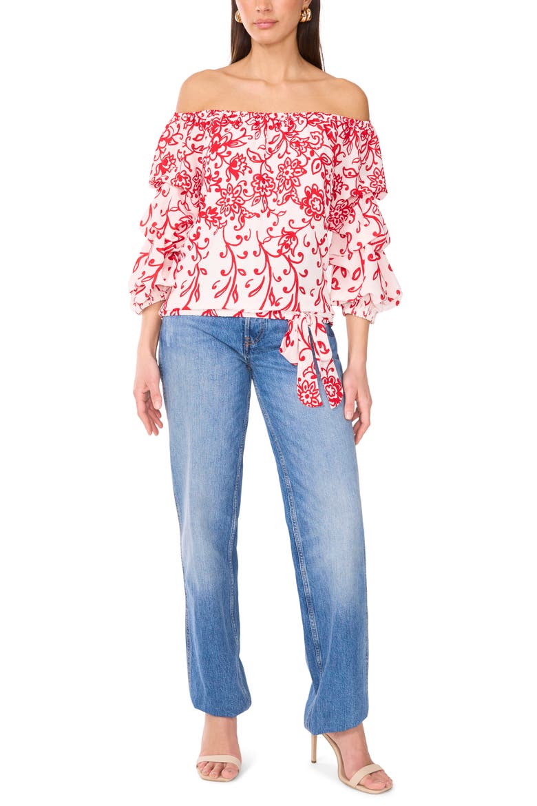 Off the Shoulder Balloon Sleeve Top, Alternate, color, ULTRA RED
