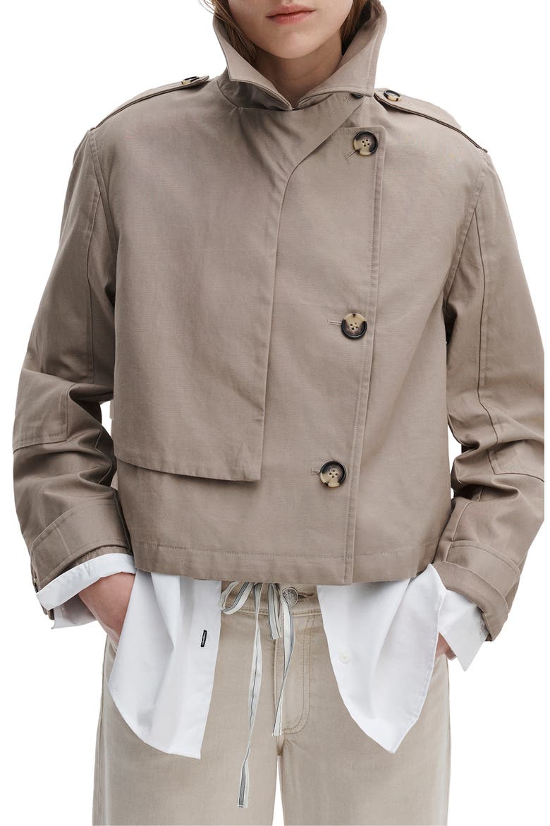 Jamie Double Breasted Crop Cotton Trench Coat, Alternate, color, KHAKI