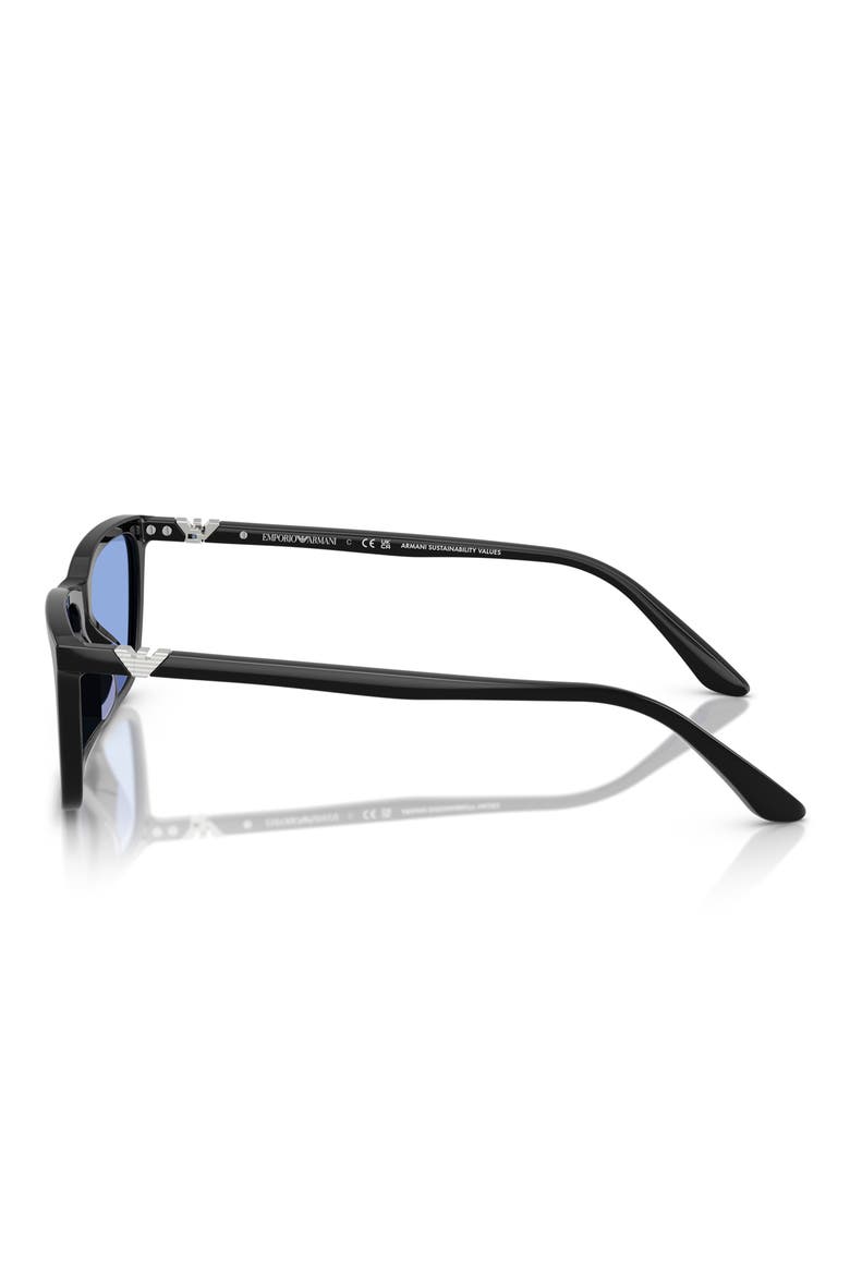 55mm Rectangle Sunglasses, Alternate, color, SHINY BLACK / BLUE