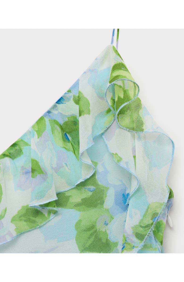 MANGO Azalie Floral Ruffle Slipdress, Alternate, color, Sky Blue