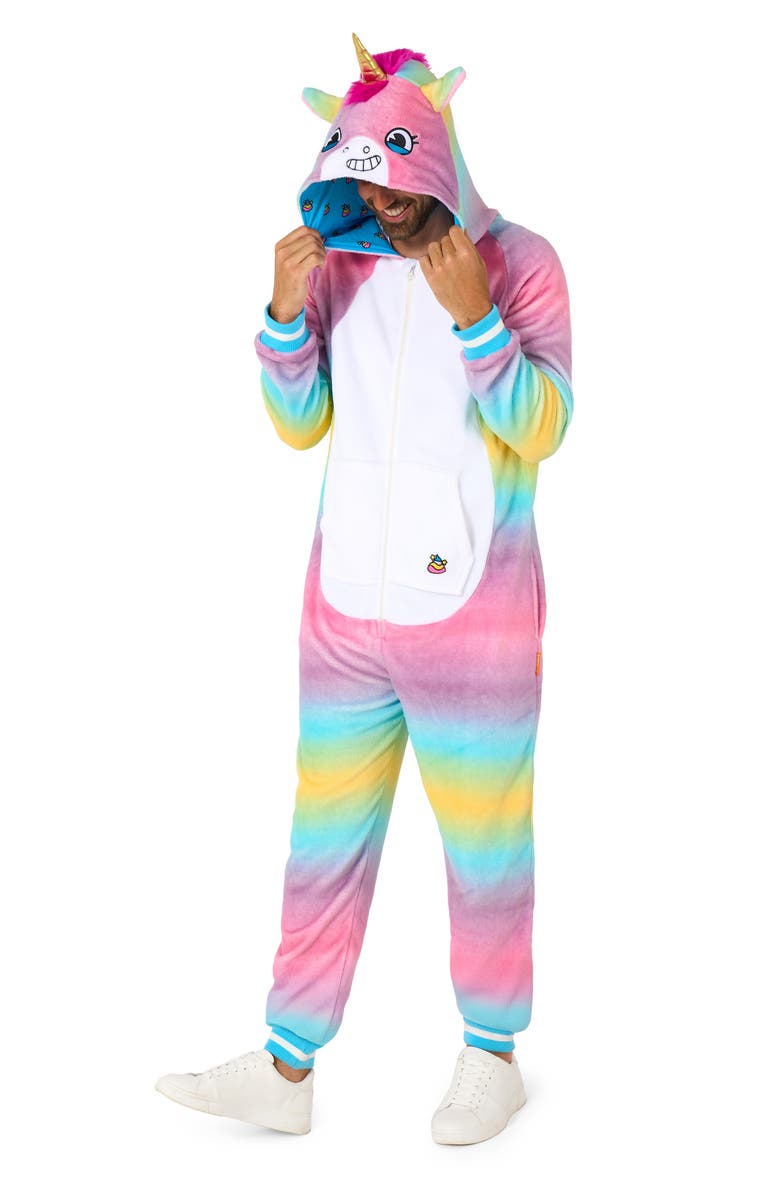 OppoSuits Unicorn Hooded Fleece Costume Jumpsuit, Alternate, color, Pink/ White Multi