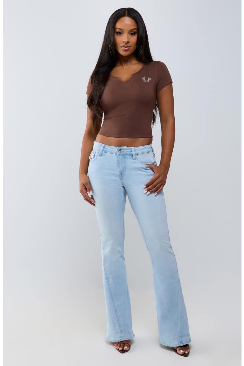 Crystal Logo Notched Neck Baby Tee, Alternate, color, ROCKY ROAD