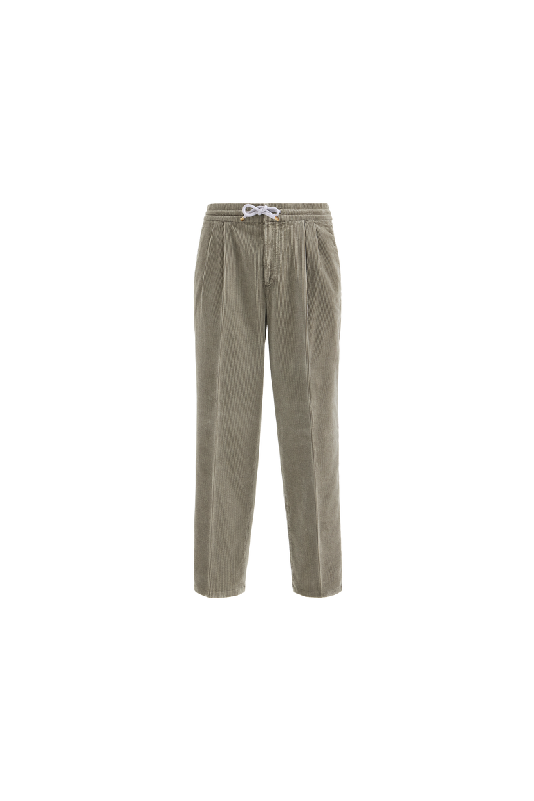 Garment-dyed Trousers In Cotton Corduroy With Drawstring And Double Pleats, Alternate, color, Brown