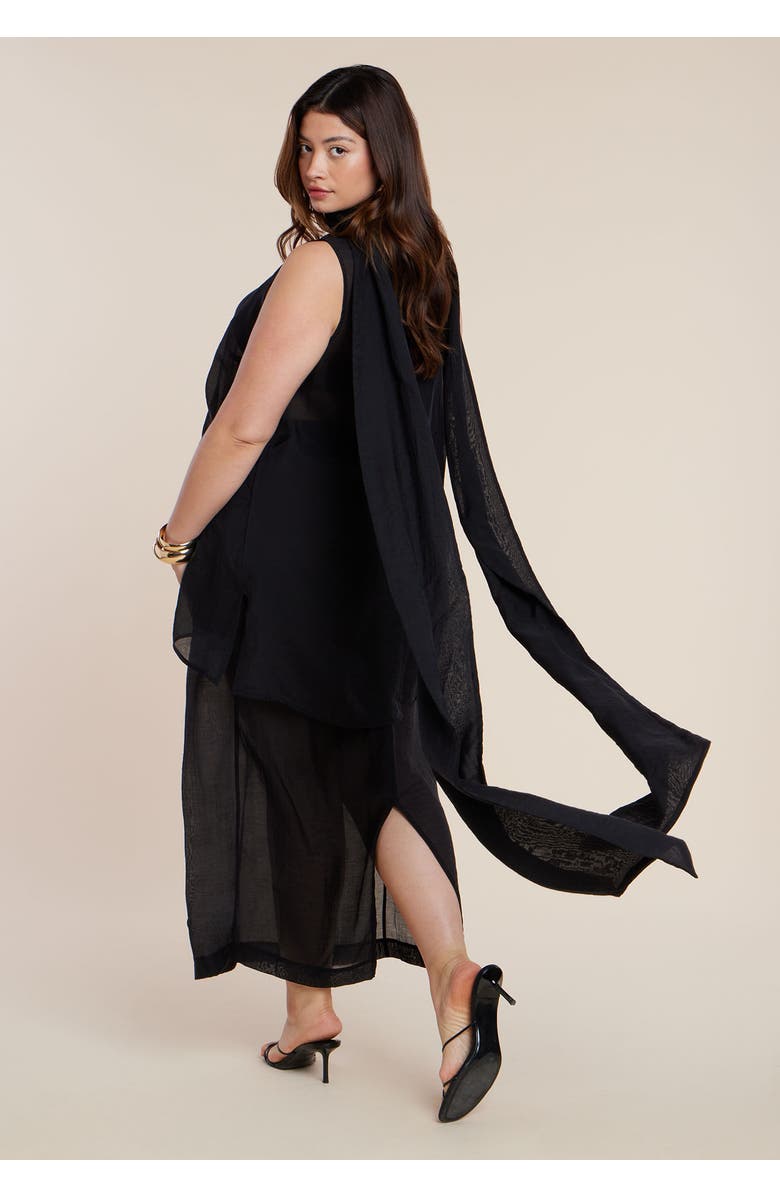 ELOQUII Sheer Neck-Tie Tunic, Alternate, color, Black Onyx