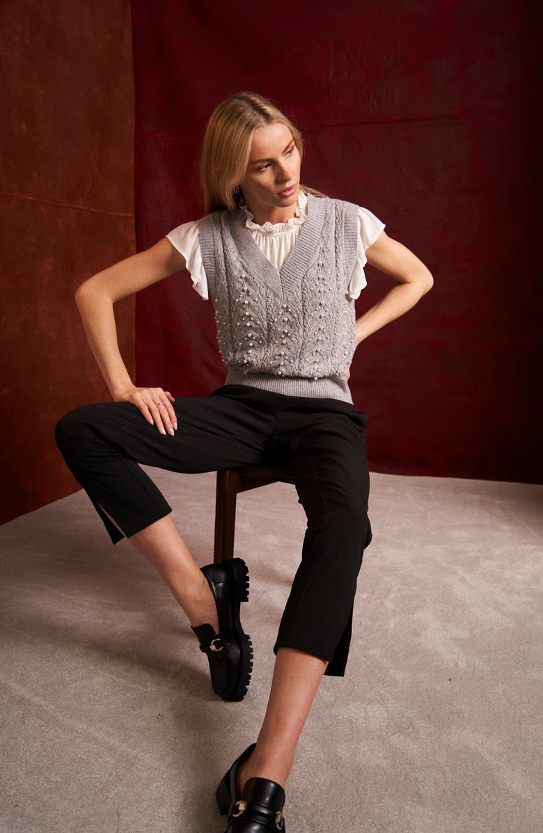 CeCe Imitation Pearl Pointelle Top, Alternate, color, 