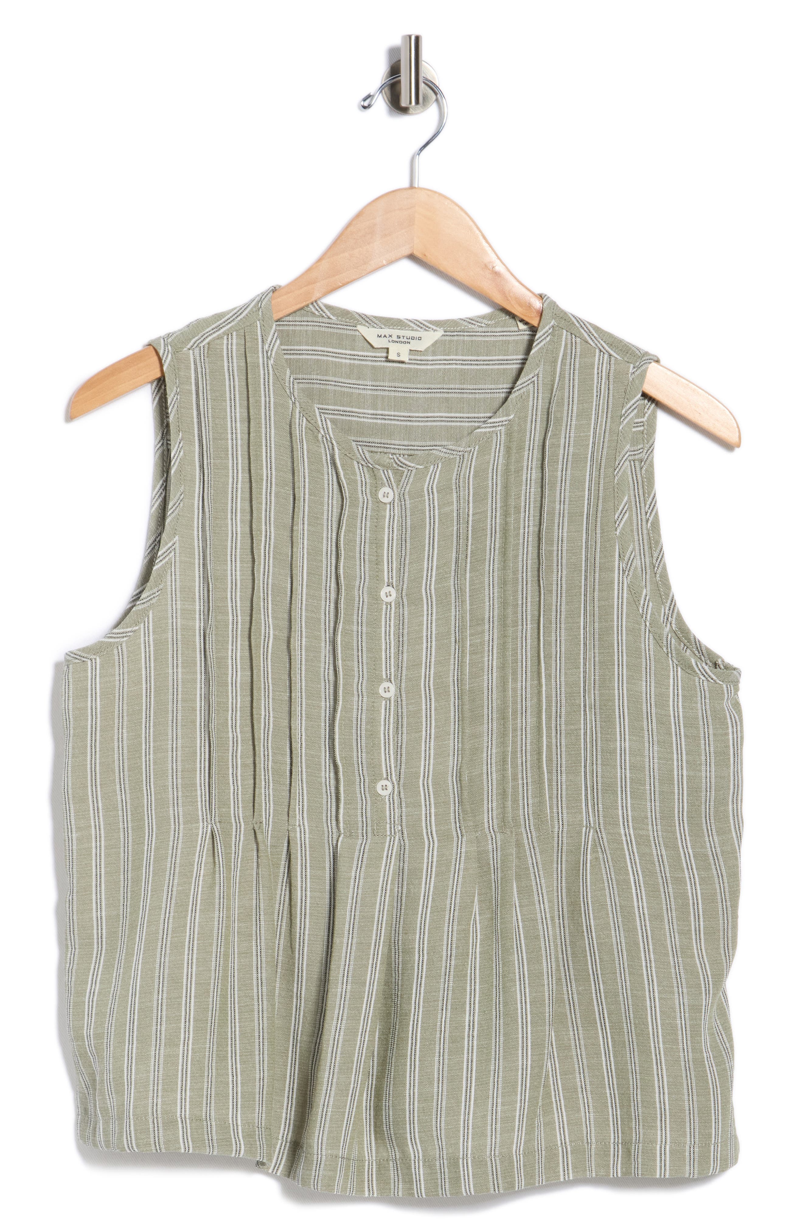 MAX STUDIO Stripe Pintucked Sleeveless Top