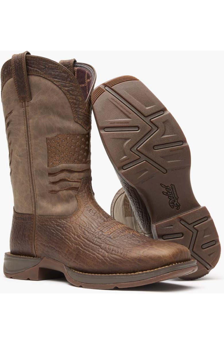 DURANGO Brown Distressed Flag Embroidery Western Boot, Alternate, color, Acorn