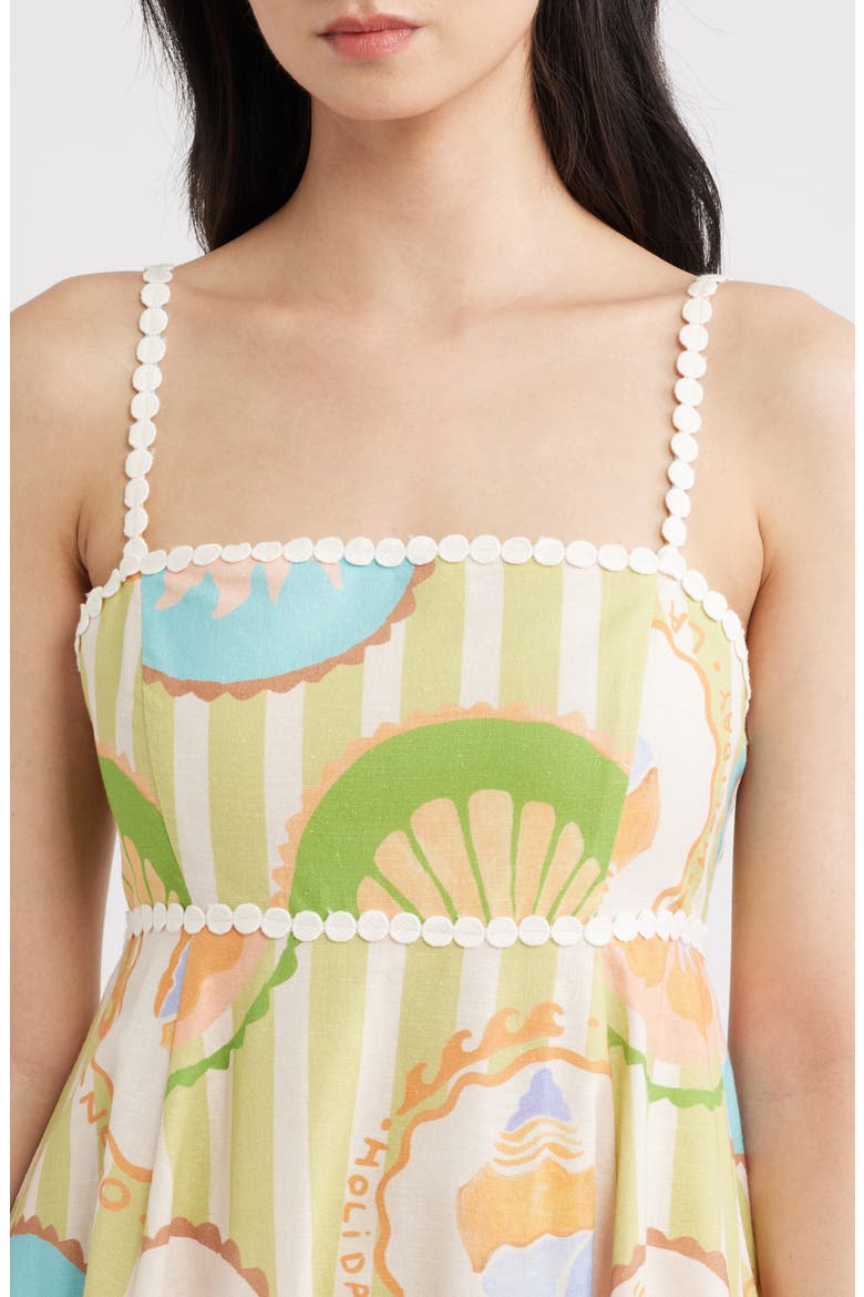 Fiorella Print Sleeveless Linen Blend Midi Dress, Main, color, SAGE GREEN