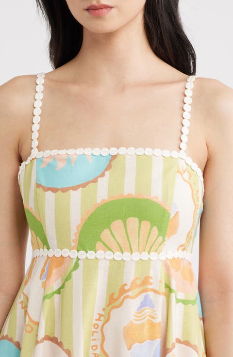 Fiorella Print Sleeveless Linen Blend Midi Dress