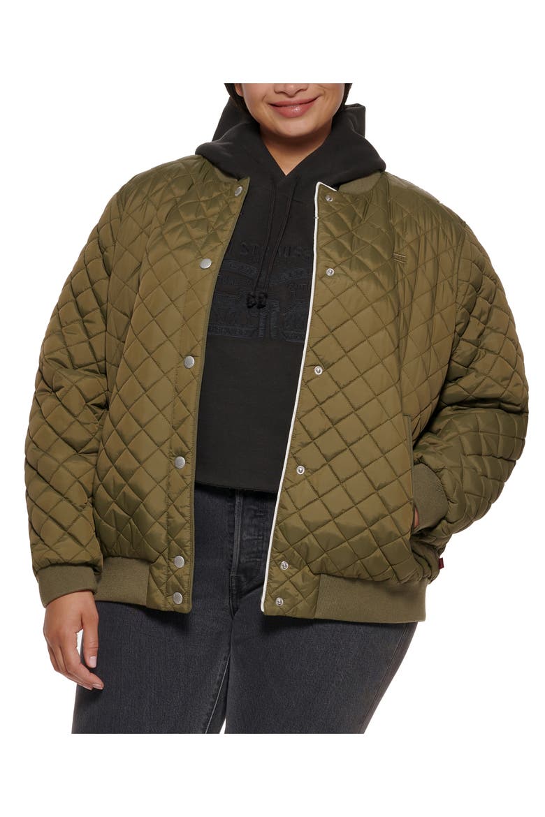 Quilted Water Resistant Bomber Jacket with Faux Shearling Lining, Alternate, color, ARMY GREEN