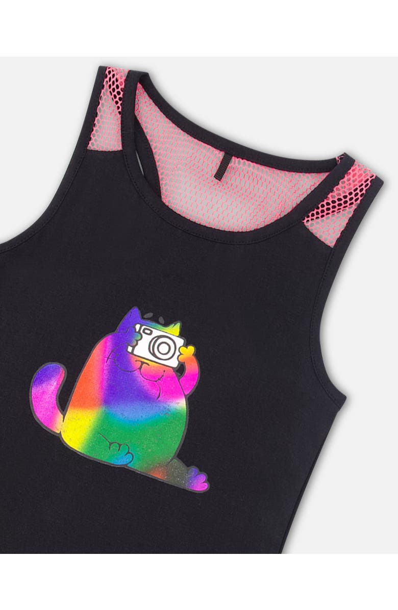 Deux par Deux Girl's Organic Cotton Tank Top With Mesh Back Black, Alternate, color, 