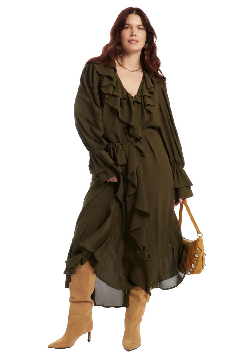 Cascading Ruffle Maxi Dress, Main, color, FOREST NIGHT