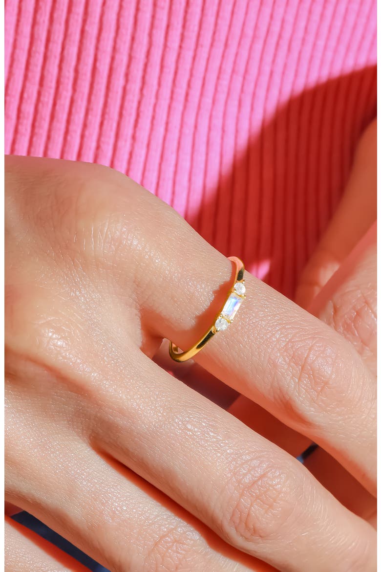Baguette & Round Gemstone Ring, Alternate, color, LIGHT BLUE