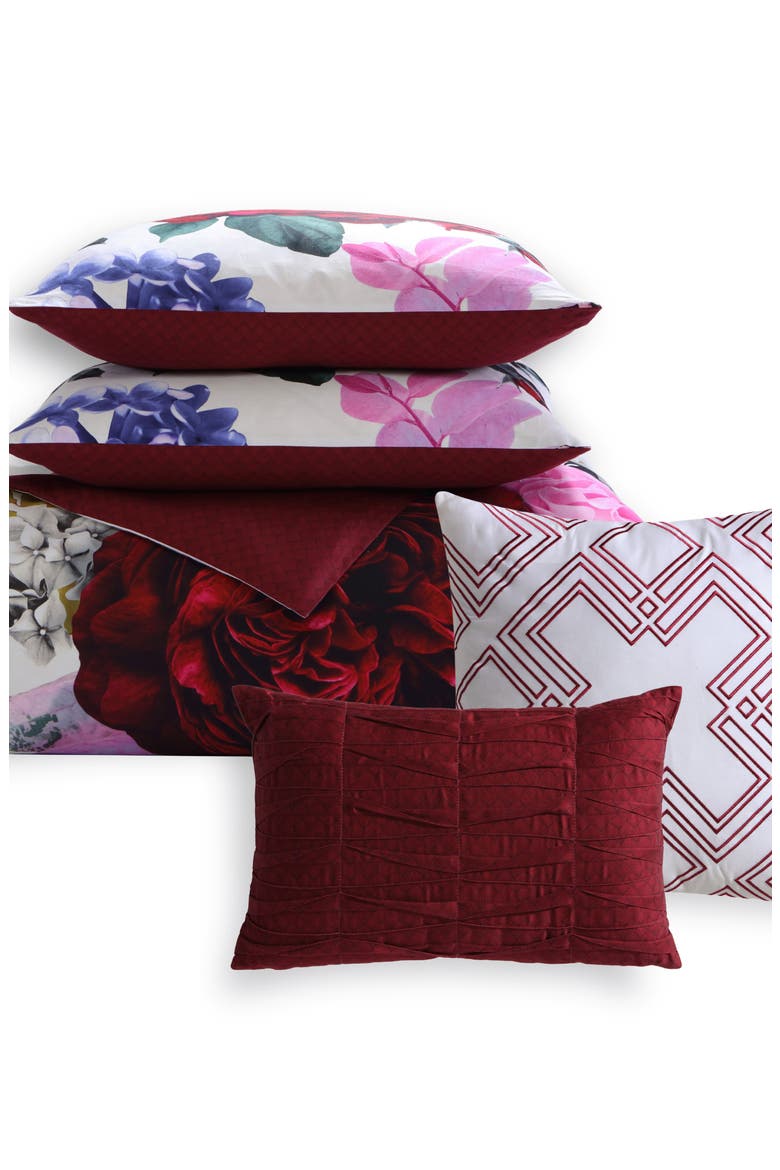 Magenta Floral Print 5-Piece Cotton Reversible Comforter Set, Alternate, color, RED
