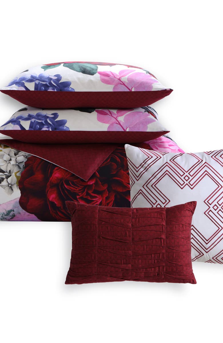 Bebejan Magenta Floral Print 5-Piece Cotton Reversible Comforter Set, Alternate, color, Red
