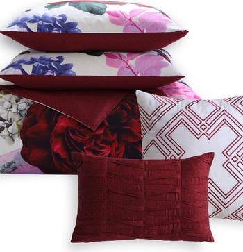 Magenta Floral Print 5-Piece Reversible Comforter Set