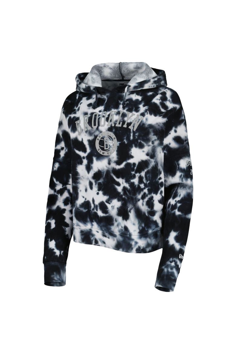 Women's New Era Black Brooklyn Nets Brushed Cotton Tie-Dye Pullover Hoodie, Alternate, color, Black