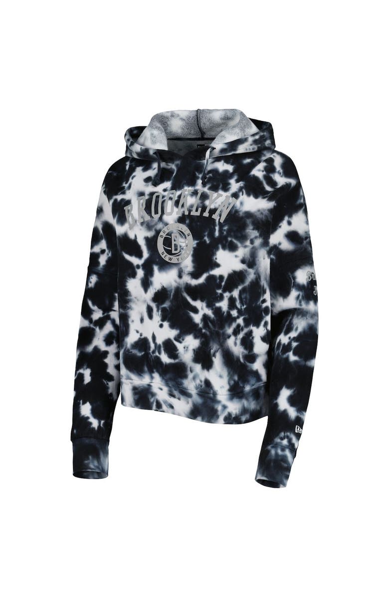 New Era Women's New Era Black Brooklyn Nets Brushed Cotton Tie-Dye Pullover Hoodie, Alternate, color, Black