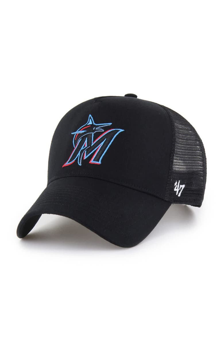 '47 Men's '47 Black Miami Marlins Ballpark Offside Adjustable Trucker Hat, Main, color, 