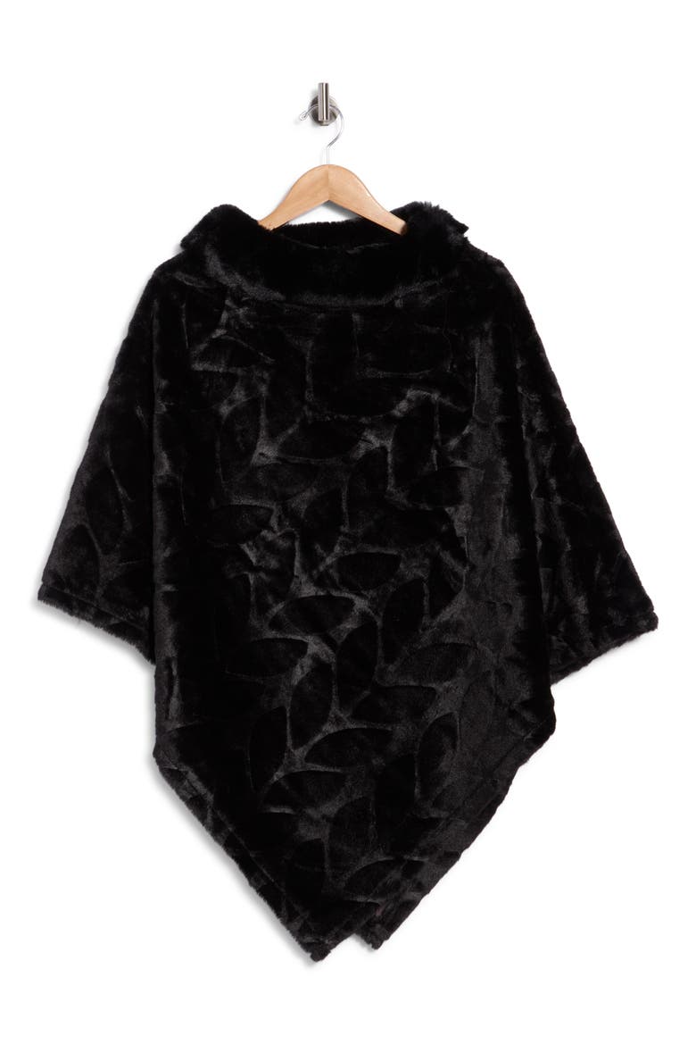 Pointelle Cowl Poncho, Main, color, BLACK