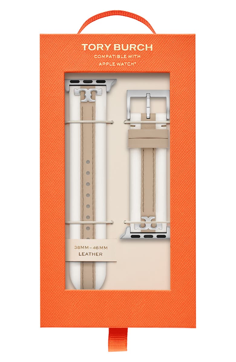 Tory Burch Kira Leather Apple Watch<sup>®</sup> Strap, 20mm, Alternate, color, Ivory