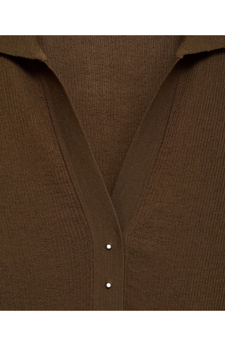 MANGO Fine Knit Sweater with Shirt Collar, Alternate, color, Chocolate