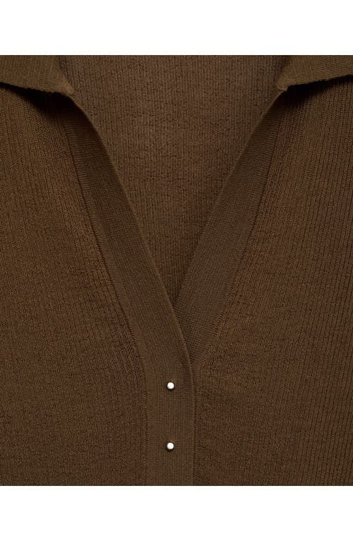 Mango Fine Knit Sweater With Shirt Collar In Brown