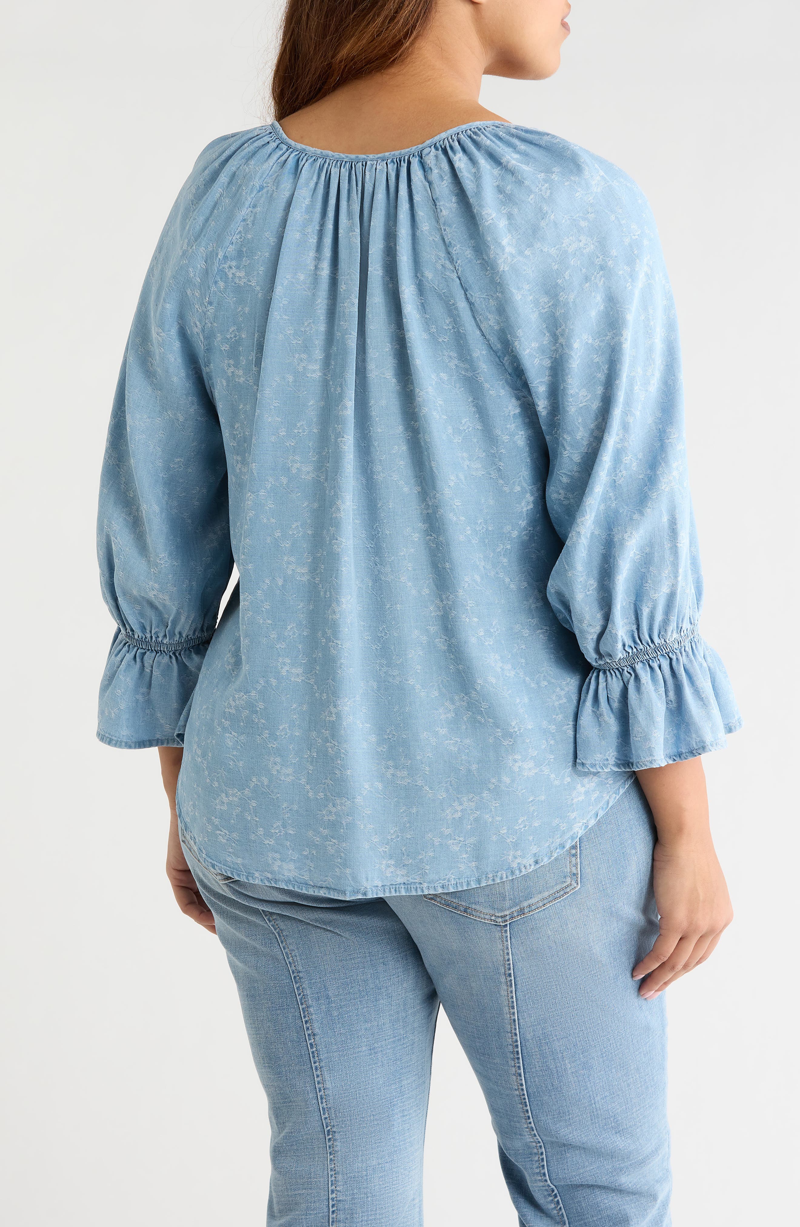 Shirred Chambray Button-up Top - image 2