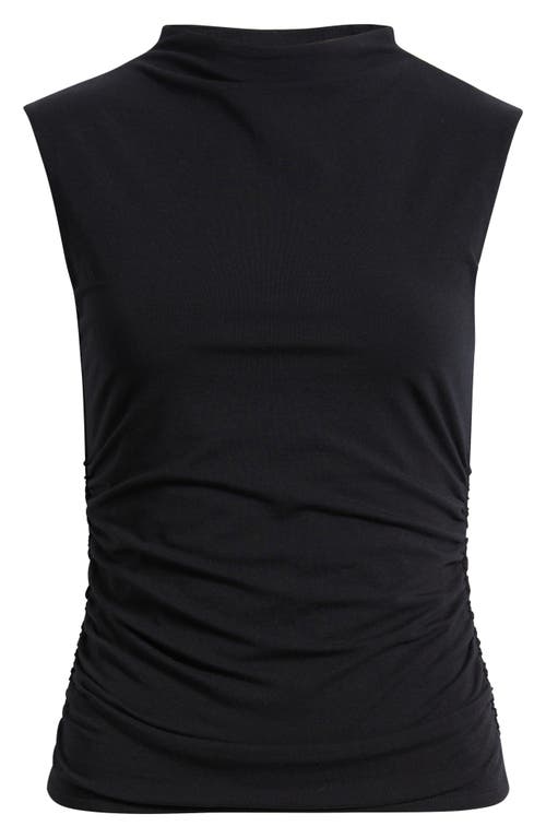 Open Edit Ruched Mock Neck Tank In Black