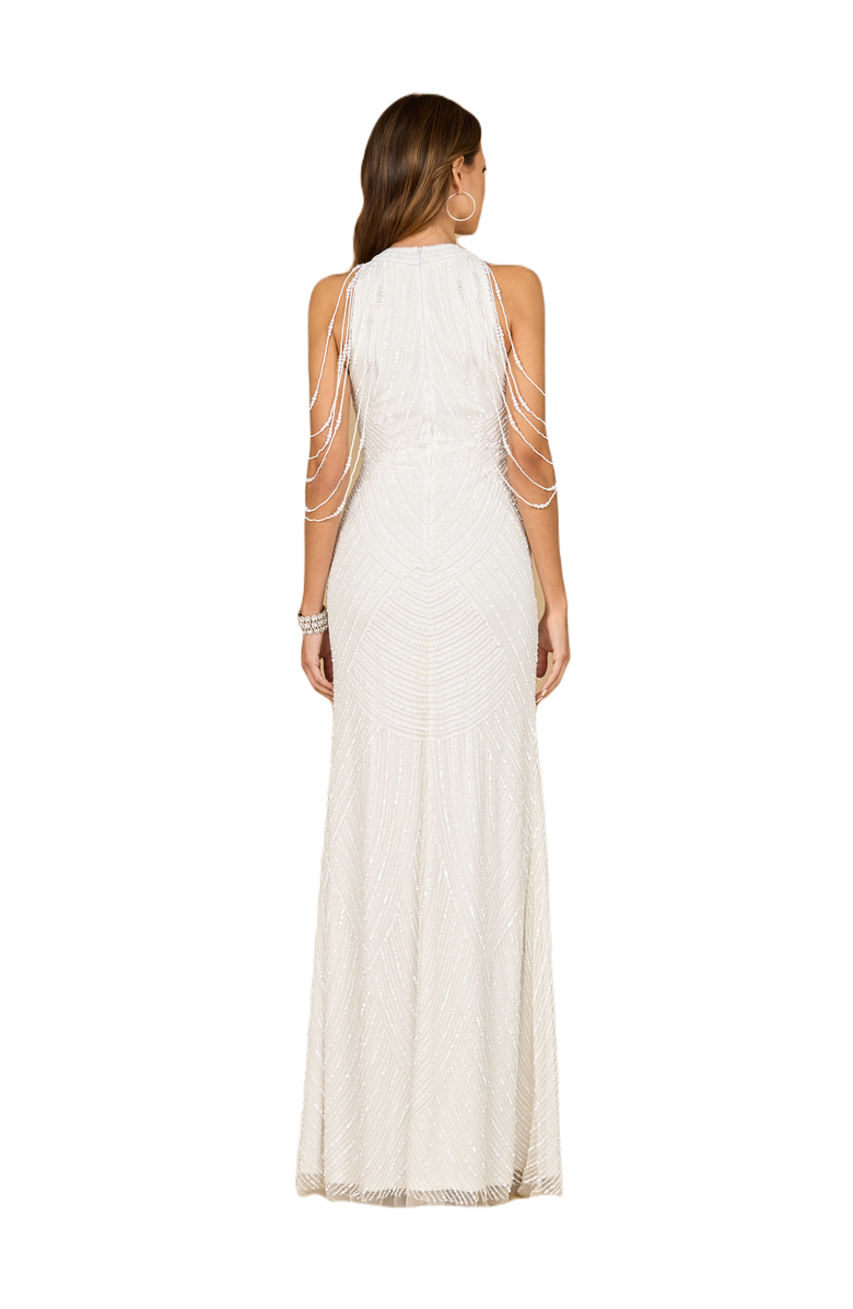 LARA New York Halter Neck Gown with Fringe, Alternate, color, Ivory
