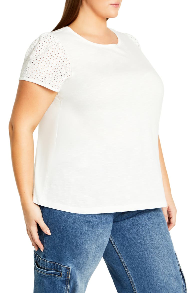 Linny Eyelet Puff Sleeve Cotton Top, Alternate, color, WHITE