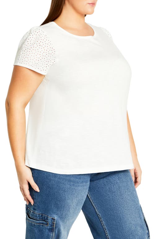 City Chic Linny Eyelet Puff Sleeve Cotton Top In White