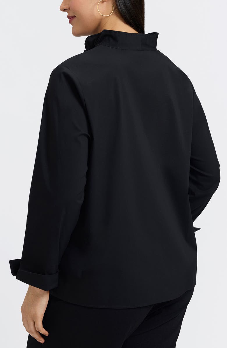 Foxcroft Tammy Ruffle Collar Cotton Blend Top, Alternate, color, Black