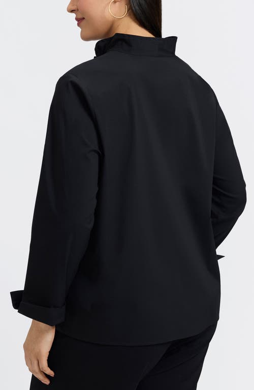 Foxcroft Tammy Ruffle Collar Cotton Blend Top In Black
