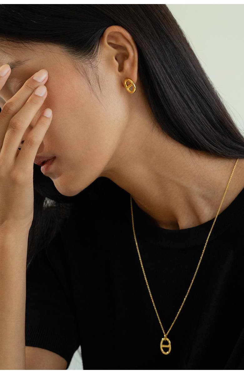 Bearfruit Jewelry Sterling Silver 18k Gold Plated Erin Circle Necklace & Stud Earrings Set, Alternate, color, Gold