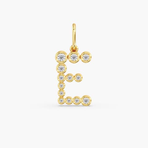 Bezel Letter "E" Lab Diamond Charm in 14K