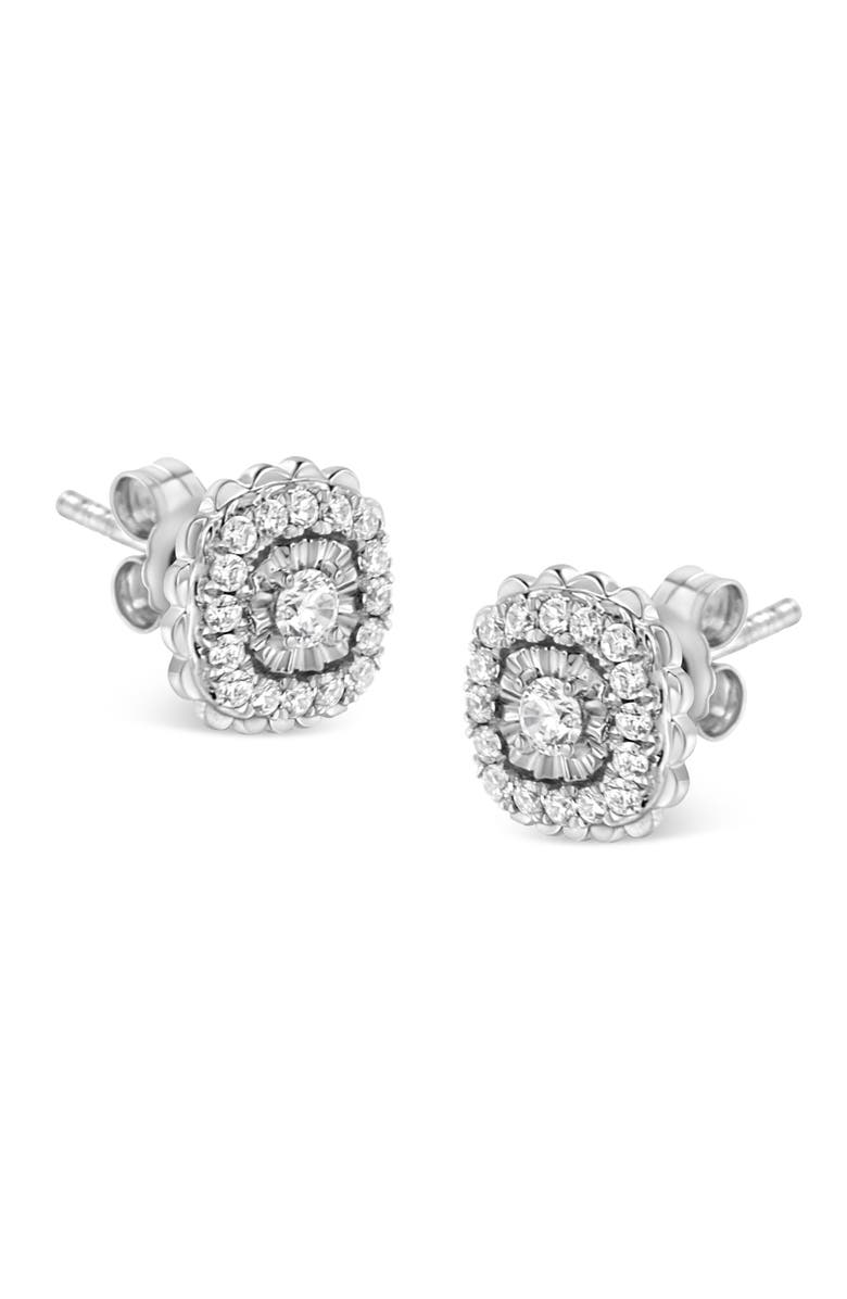 Haus of Brilliance Silver 1/2 Ct RoundDiamond Halo Cluster Stud Earring, Alternate, color, White