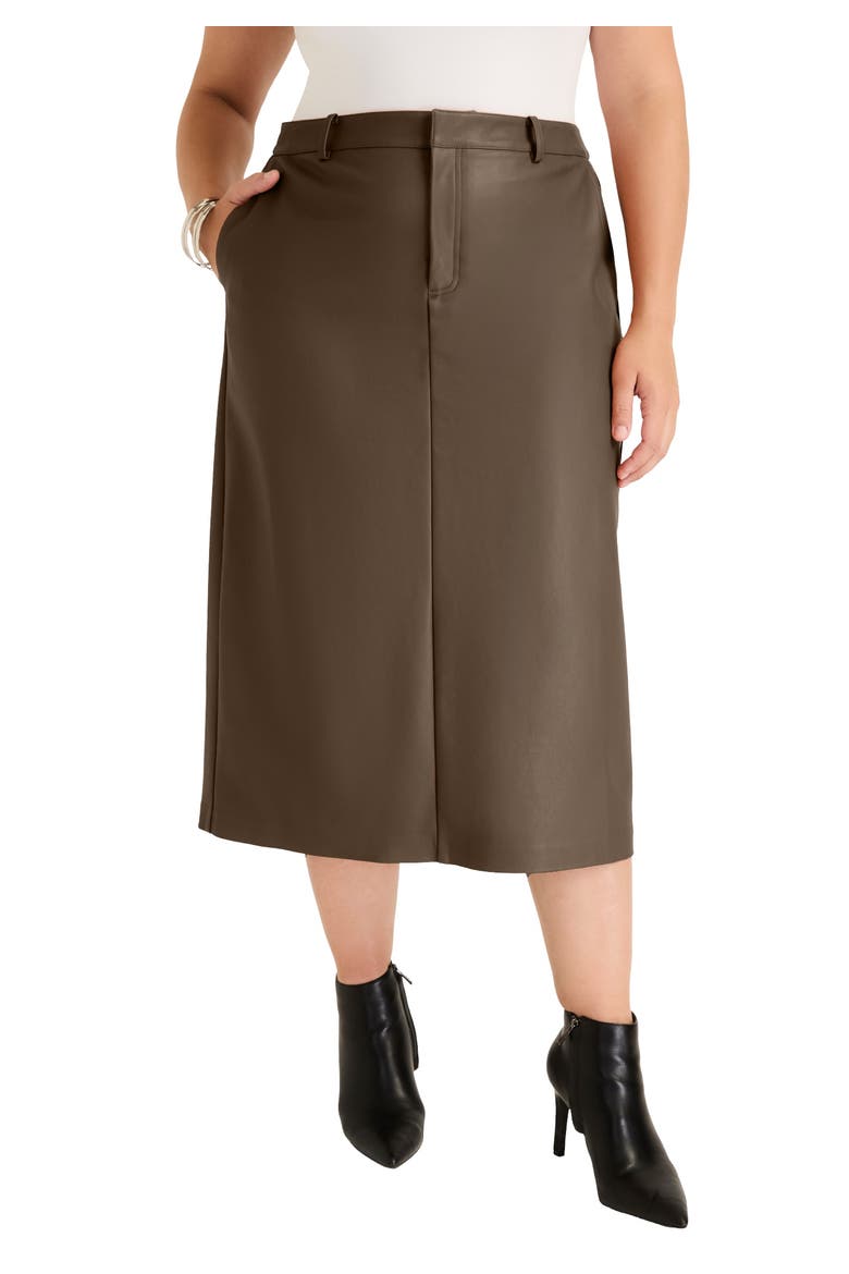 Faux Leather Skirt, Main, color, COCOA