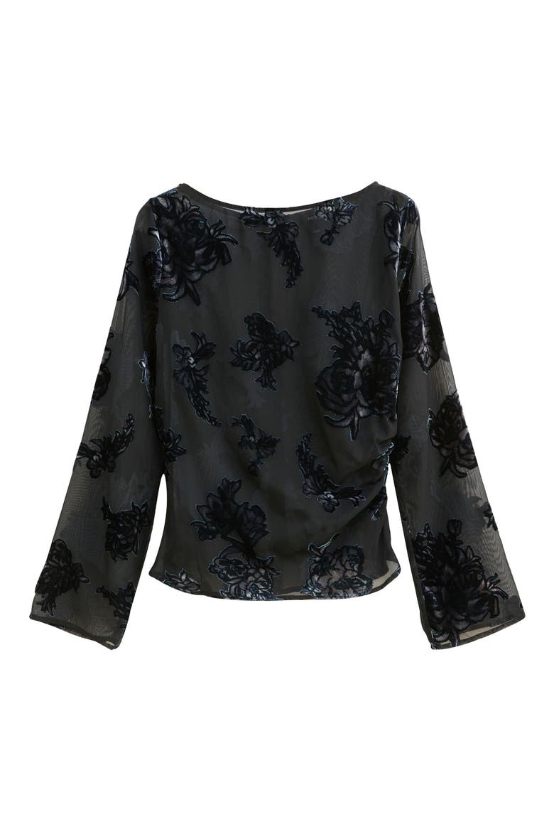 Burnout Flocked Sheer Mesh Top, Alternate, color, BLACK
