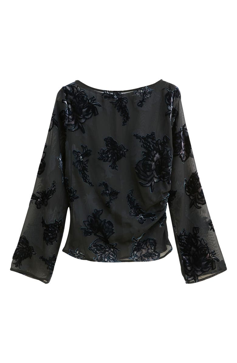 NEXT Burnout Flocked Sheer Mesh Top, Alternate, color, Black