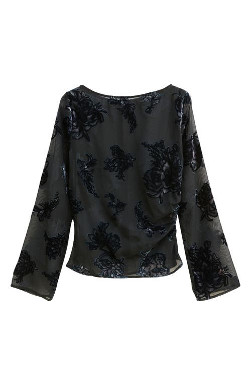 Next Burnout Flocked Sheer Mesh Top In Blue