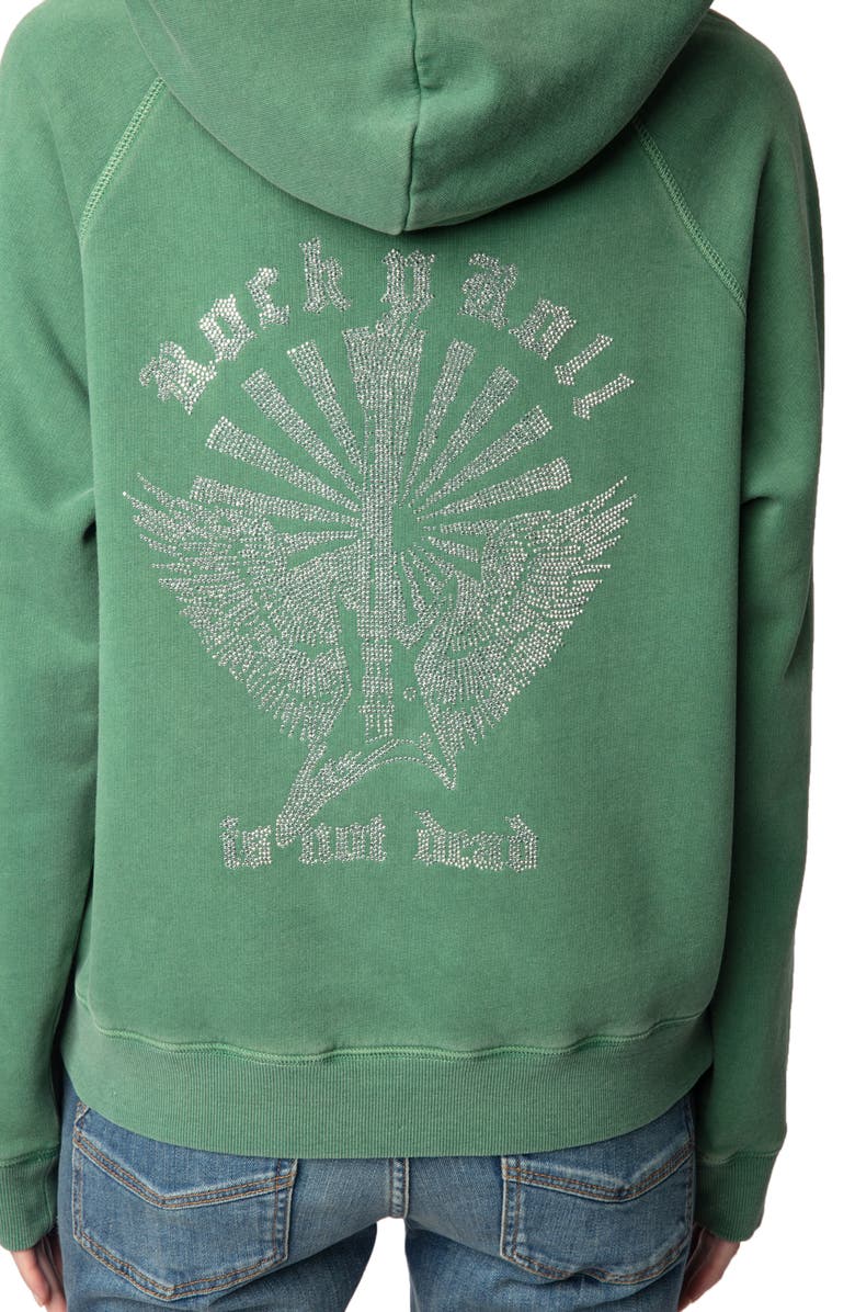 Zadig & Voltaire Georgy Beaded Back Graphic Cotton Fleece Hoodie, Alternate, color, 