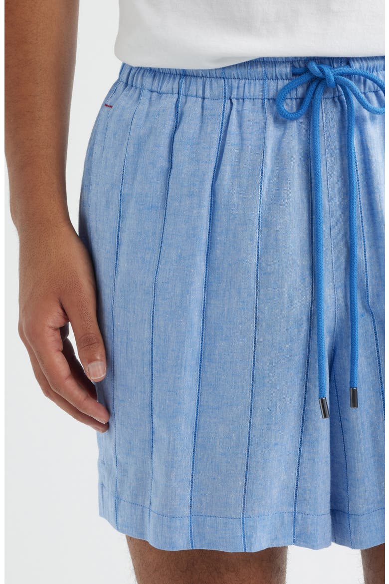Pinstripe Cotton & Linen Pajama Shorts, Alternate, color, BLUE