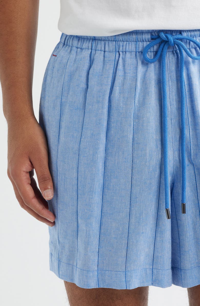 Daniel Buchler Pinstripe Cotton & Linen Pajama Shorts, Alternate, color, Blue