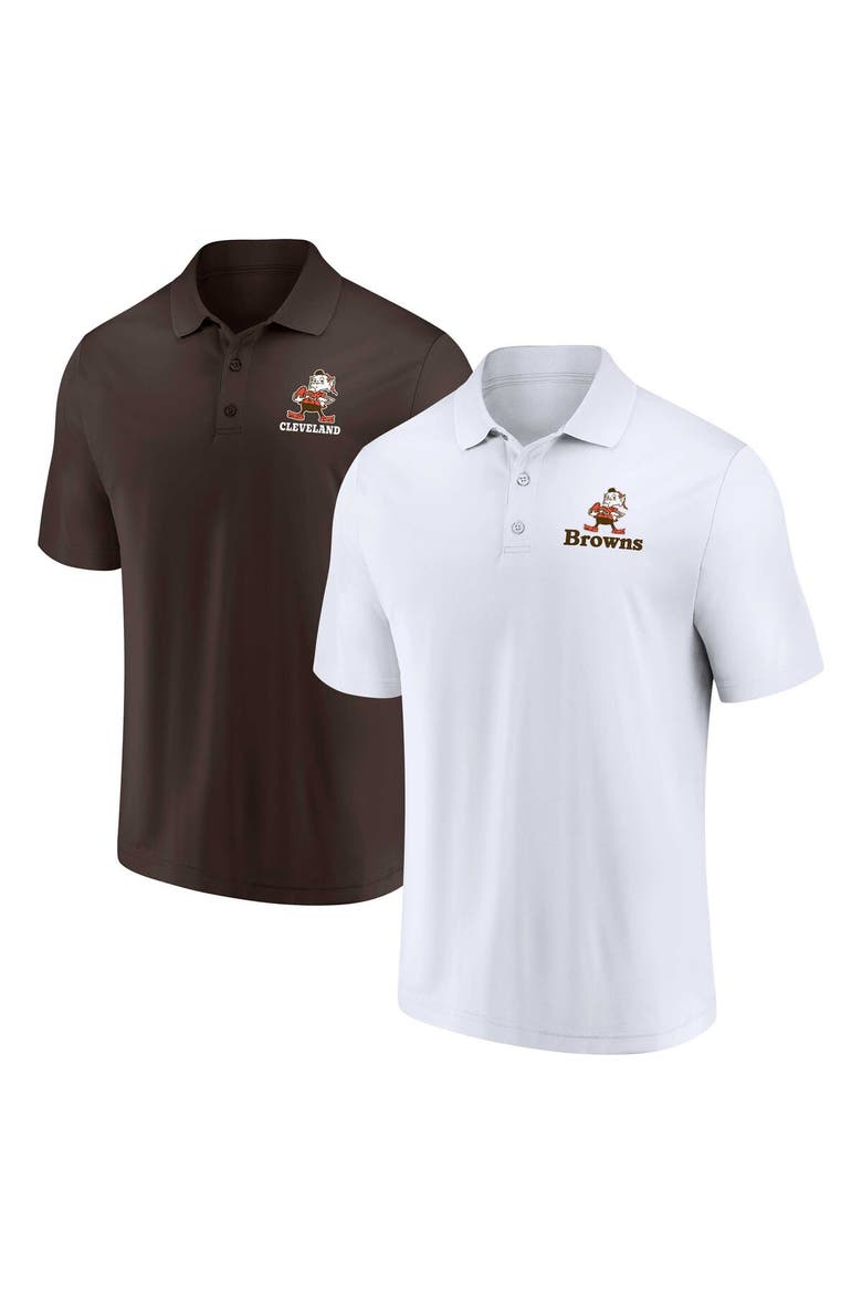 Men's Fanatics Branded White/Brown Cleveland Browns Throwback Two-Pack Polo Set, Main, color, White
